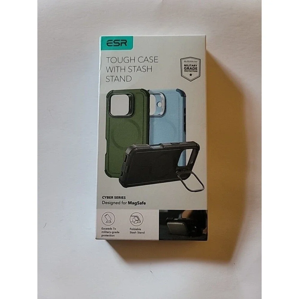 NEW ESR Tough Case With Stash Stand Military Grade BLACK iPhone 16 pro